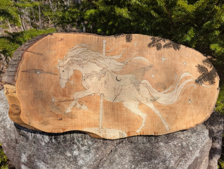 Horizontal Woodburn with a Carousel Horse