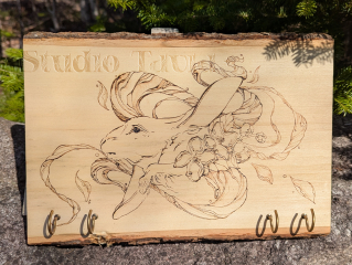 Horizontal Woodburn with a Hare and Apple Blossoms